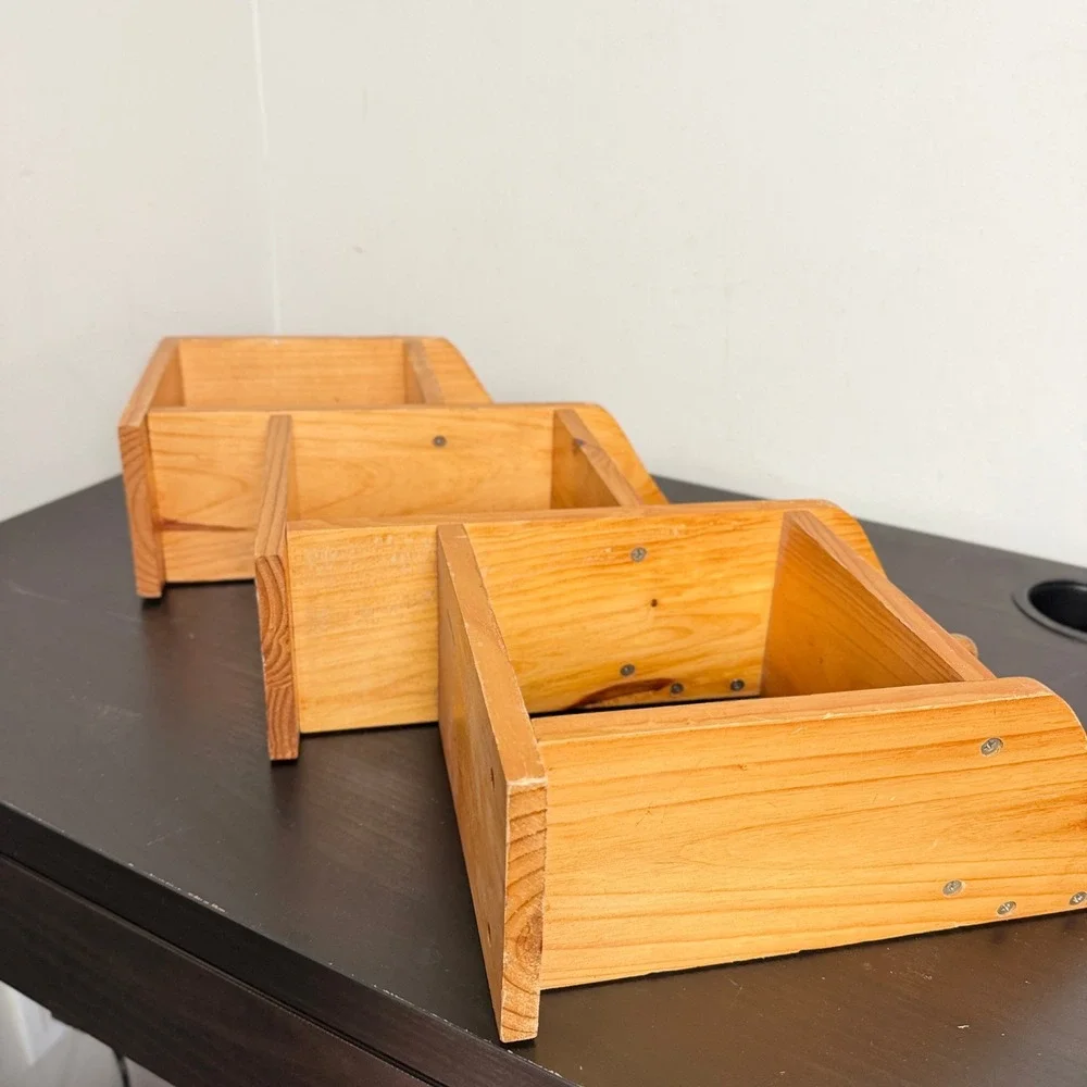 Vtg Pine Staggered Wall Shadow Box Shelf Heart Cutout 3 Tier Rustic Farmhouse